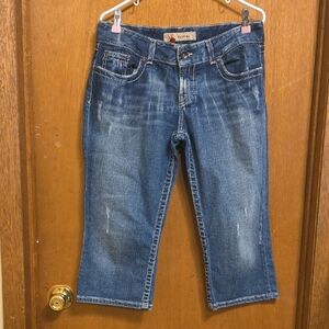 BKE Women's Distressed Blue Cropped Jeans